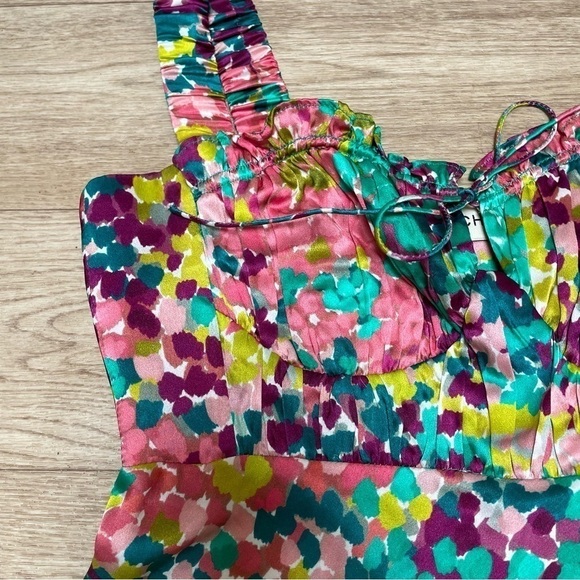Nicholas NWT 100% Silk Satin Simie Gathered Confetti Multicolor Mini Dress 2, XS - Picture 12 of 15